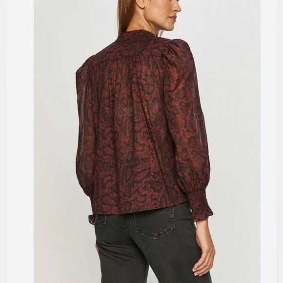 ALLSAINTS Leonie Stanza Shirt in Burgundy Red Python Sheer Print US Size 6 - Picture 7 of 17